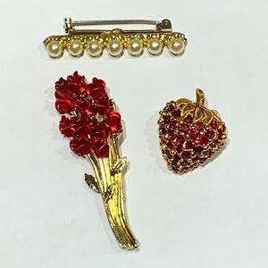 Strawberry, rose, and Pearl pins